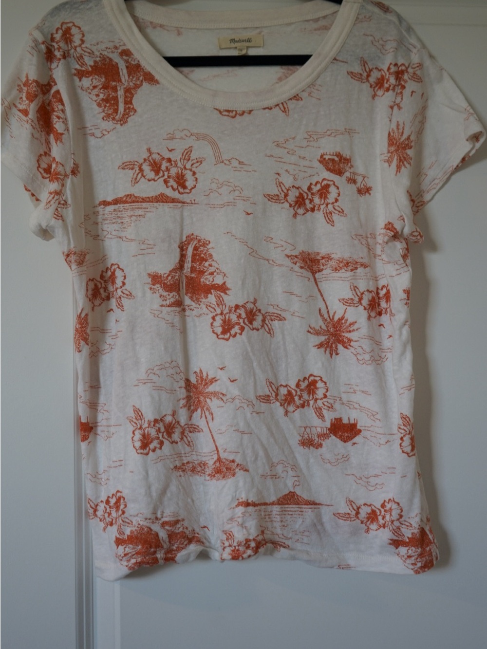 Madewell Cream Tee with Orange Floral Island Print